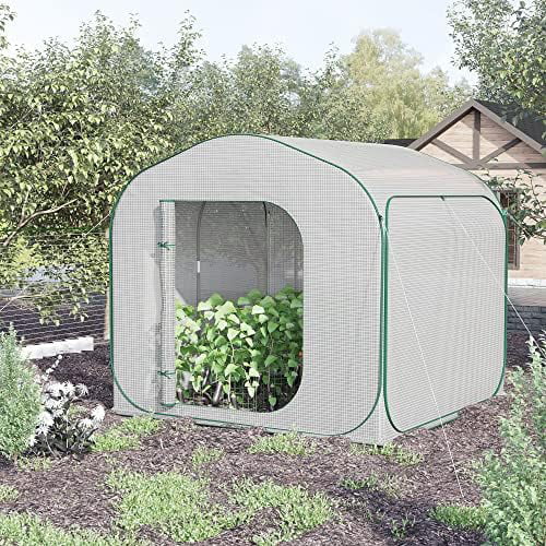 7' X 7' X 6' Garden Portable Up Greenhouse With Side Door & Portable Zipper Bag For Plants & Vegetables White