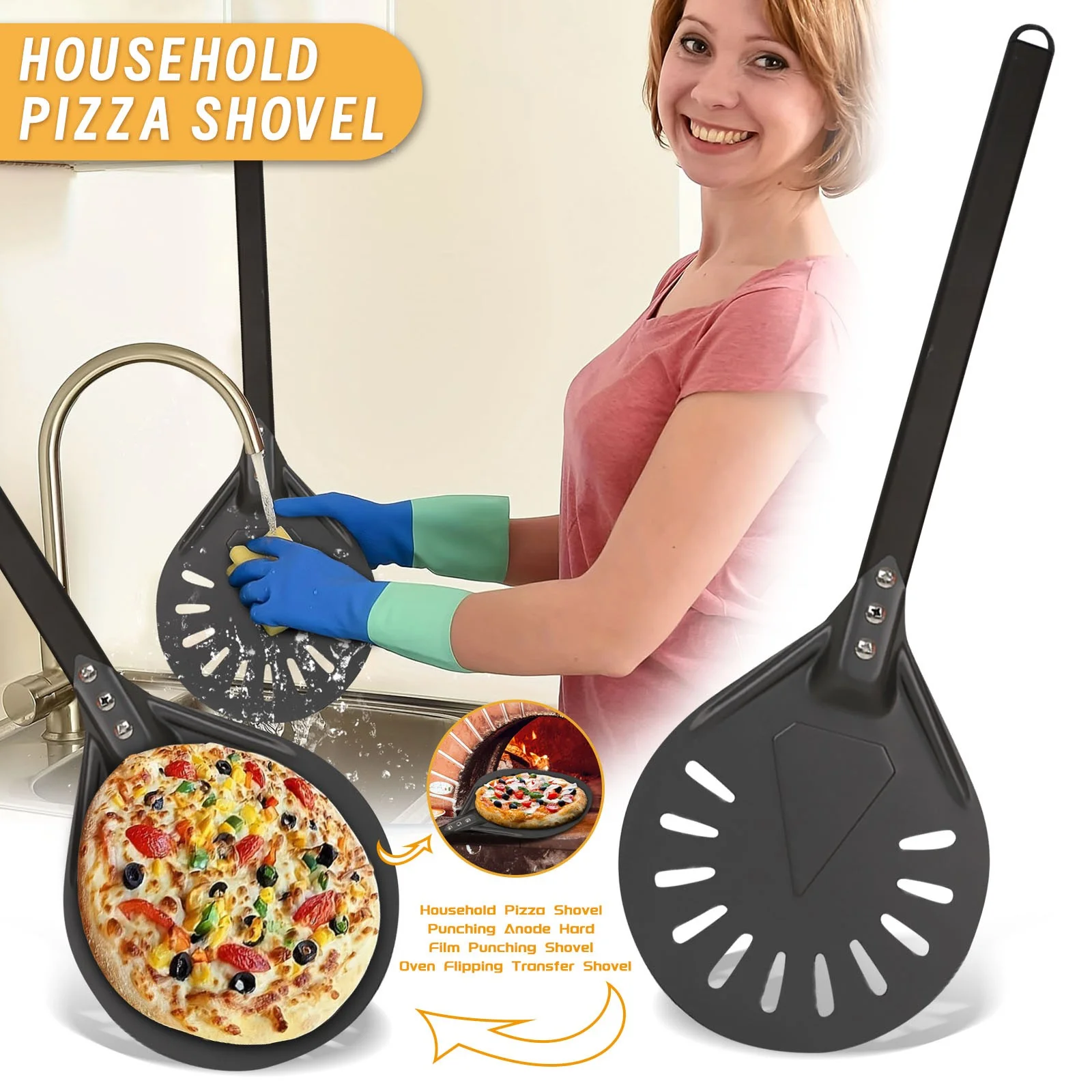 Buitifor 7-inch Black Household Pizza Shovel Punching Anode Hard Film Hole Oven Flip Transfer Shovel