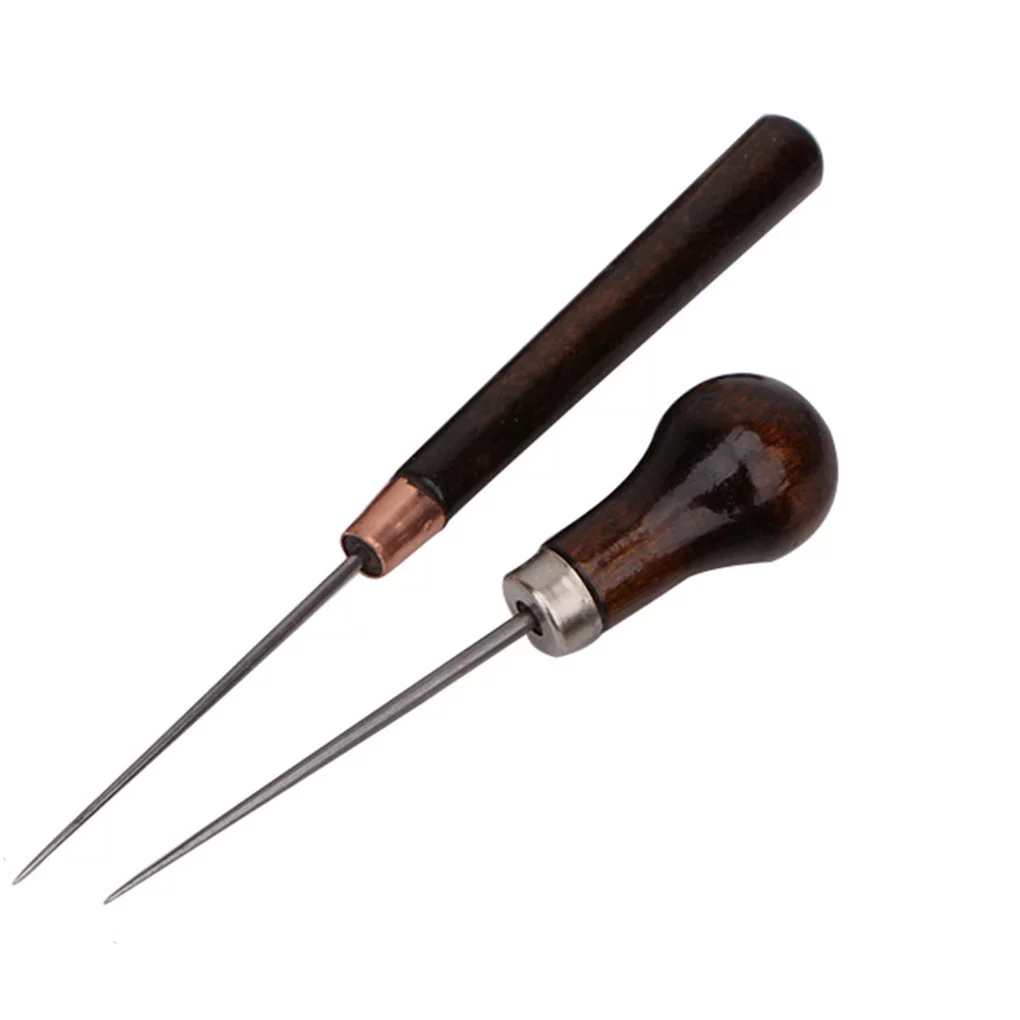 2pcs Professional Leather Wood Handle Awl Tools For Leather Craft Stitching Sewing Hand Tools Accessories 16cm&11.5cm
