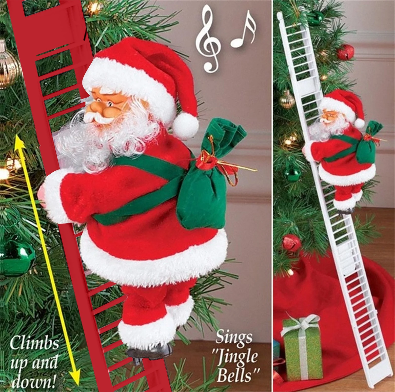 YHAIOGS 2xElectric Climbing Ladder Santa Claus Doll Party Music Figurine Decor Gift TOy