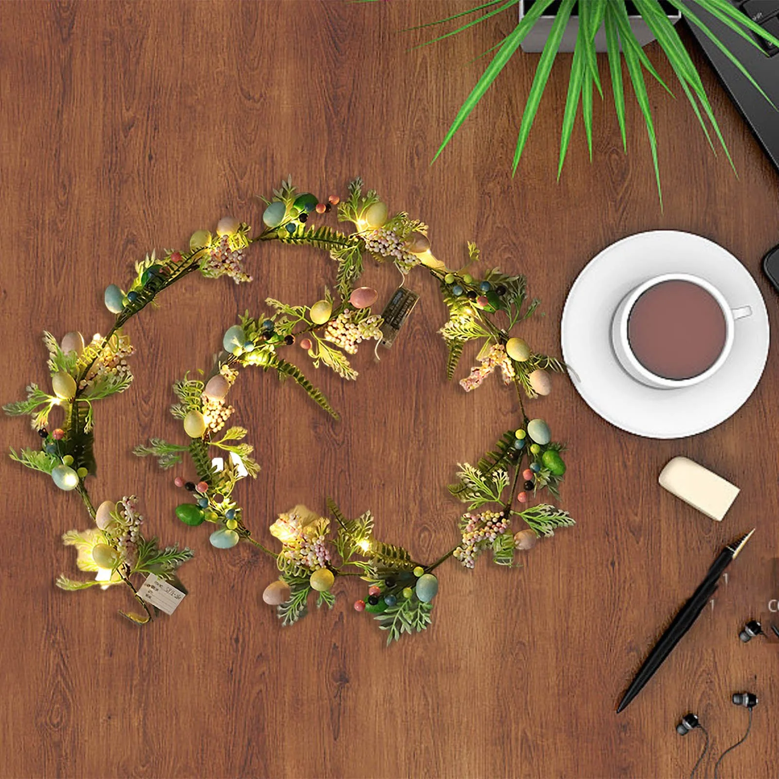 Easter Decoration Foam Eggs Flowers Wall Hanging Rattan Holiday Door Decorations Easter Decorations