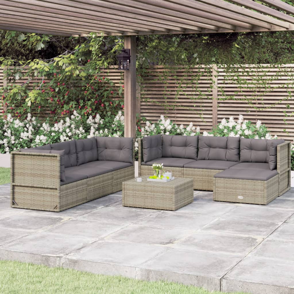 moobody 7 Piece Patio Set with Cushions Gray Poly Rattan