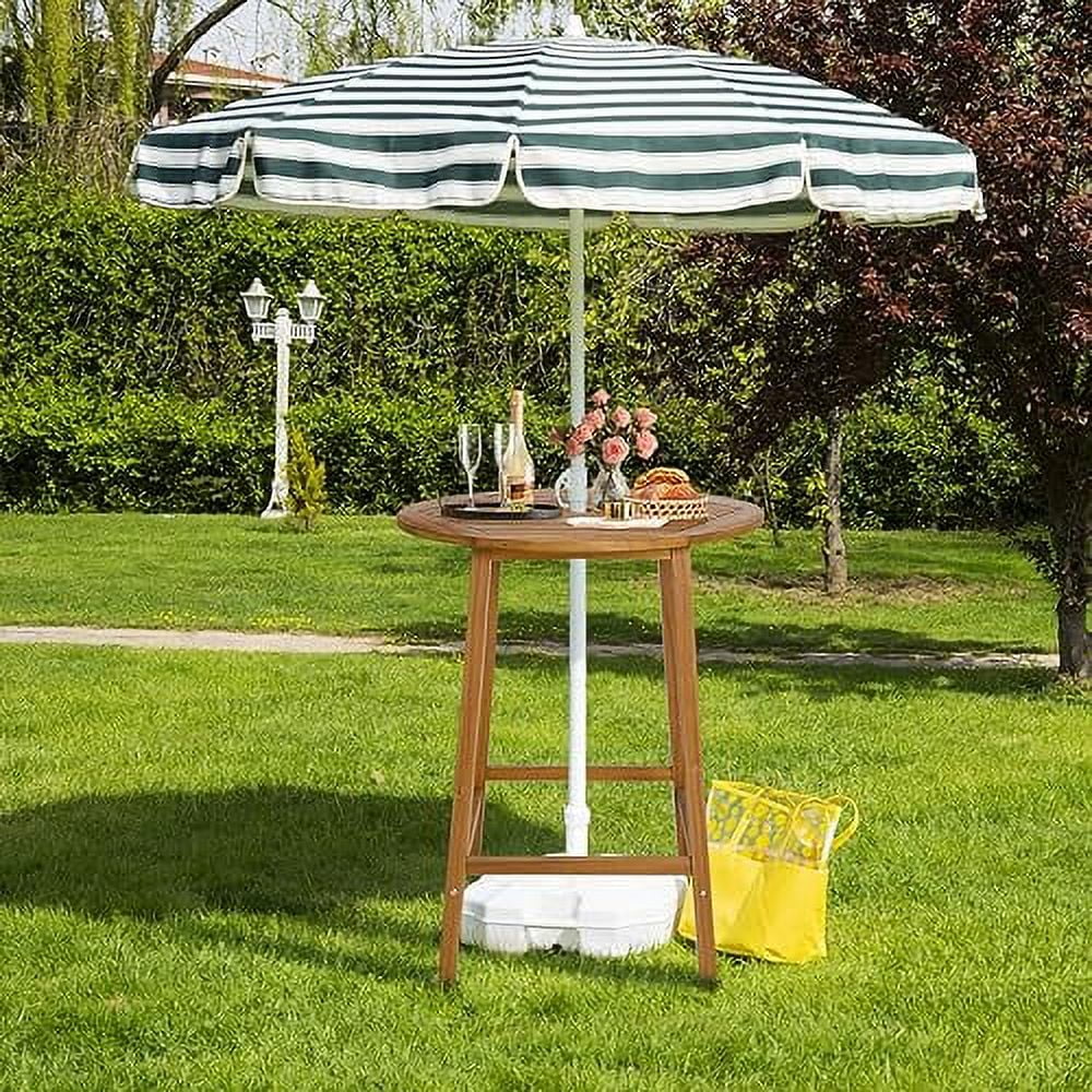 HAPPYGRILL 31.5” Round Bar Table, Bar Height Table with Umbrella Hole & Slatted Tabletop, Acacia Wood Patio Bistro Table, Side Table for Indoors Outdoors