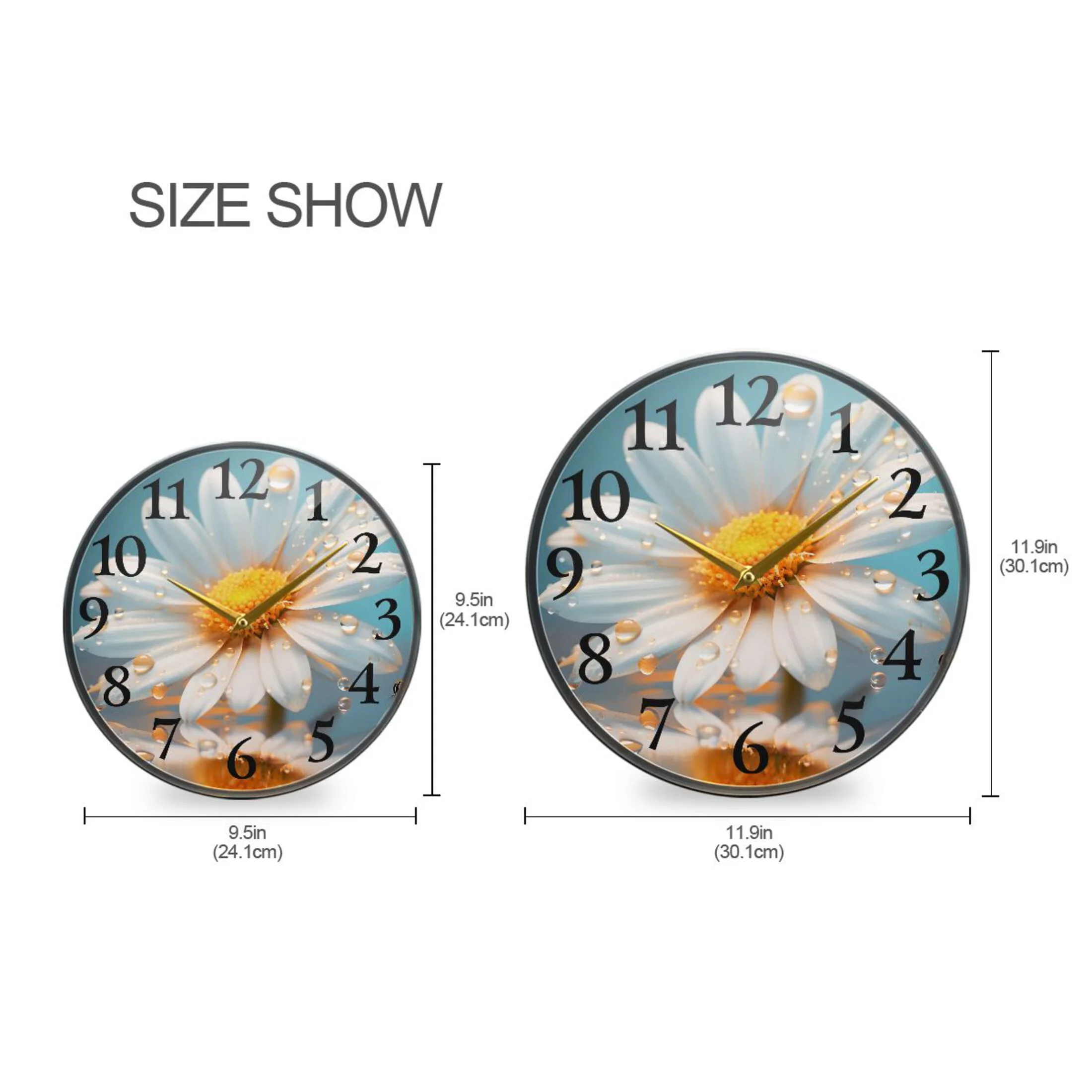 Sunflowers with Water Wall Clocks Battery Operated 9.5 Inch Round Clock Acrylic Silent Non-Ticking Bedroom Living Room Decorative Clocks