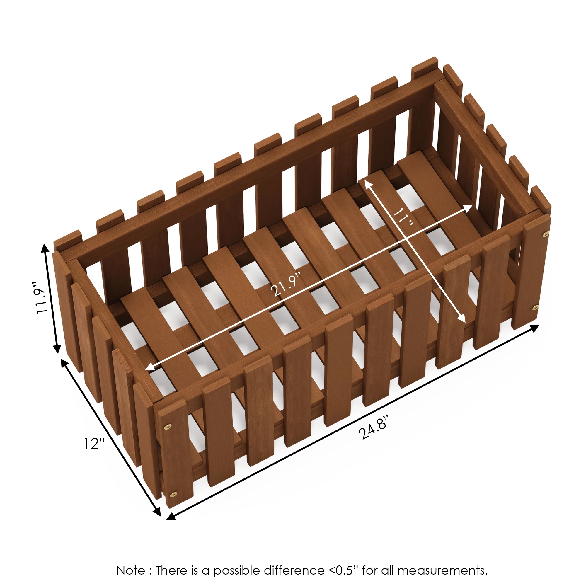 Furinno Tioman Hardwood Slat Style Flower Planter Box in Teak Oil