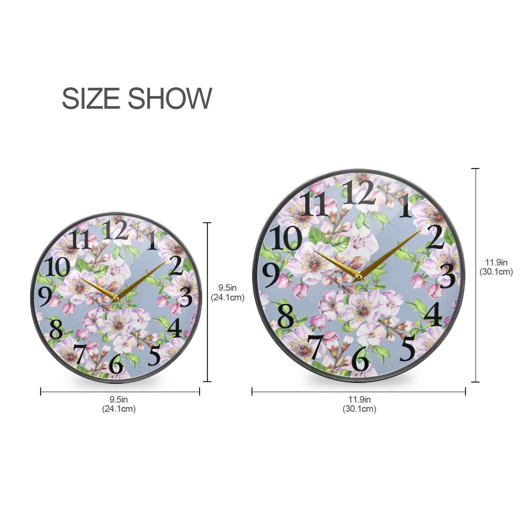 Watercolor Spring Flowers Wall Clocks Battery Operated 9.5 Inch Round Clock Acrylic Silent Non-Ticking Bedroom Living Room Decorative Clocks
