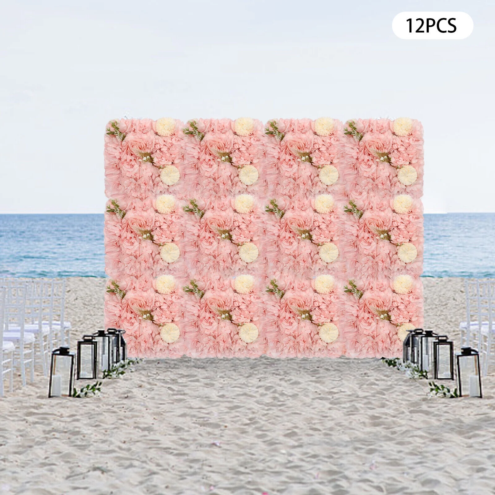 12 Pcs Artificial Wedding Silk Flower Panels Wall Decor Background Rose Floral Panels