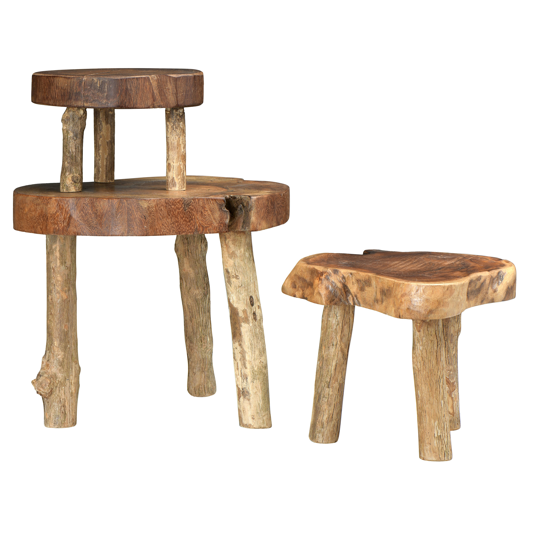 Creative Co-Op Madre De Cacao Live Edge Wood Pedestals, Set of 3