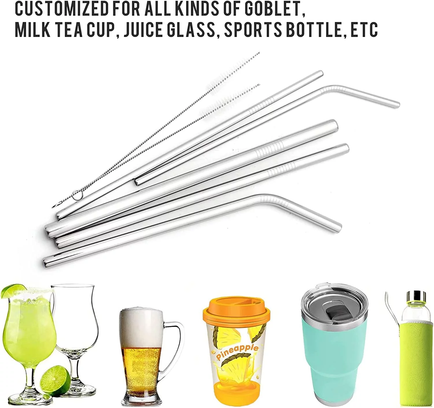 Reusable Metal Straws,15 Pcs, Long Stainless Steel Straws, Drink Bubble Milk Tea/Water/Milk/Jelly/Bubble Tea