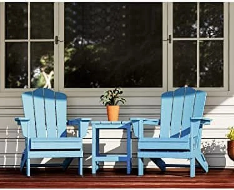 KINGYES Folding Adirondack Chair, HDPE All-Weather Folding Adirondack Chair, Light Blue