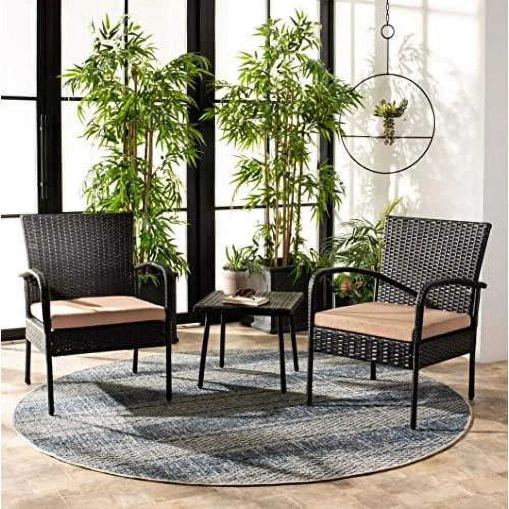 outdoor collection moore black rattan/beige cushion 3-piece patio lounge bistro set with table (pat9009a)