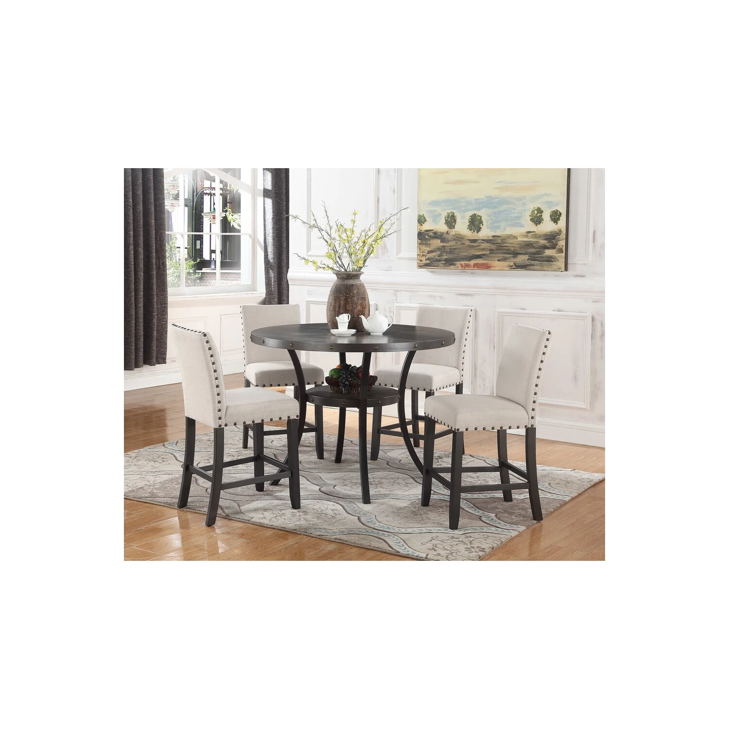 Best Master Darlington 5-Piece Solid Wood Counter Height Set in Antique Black