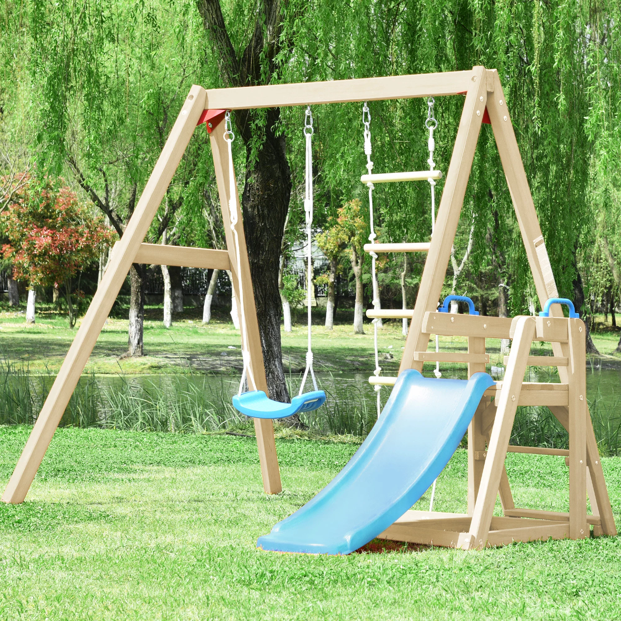 Swing Set Wooden Swing Set Kids Climber With Slides.