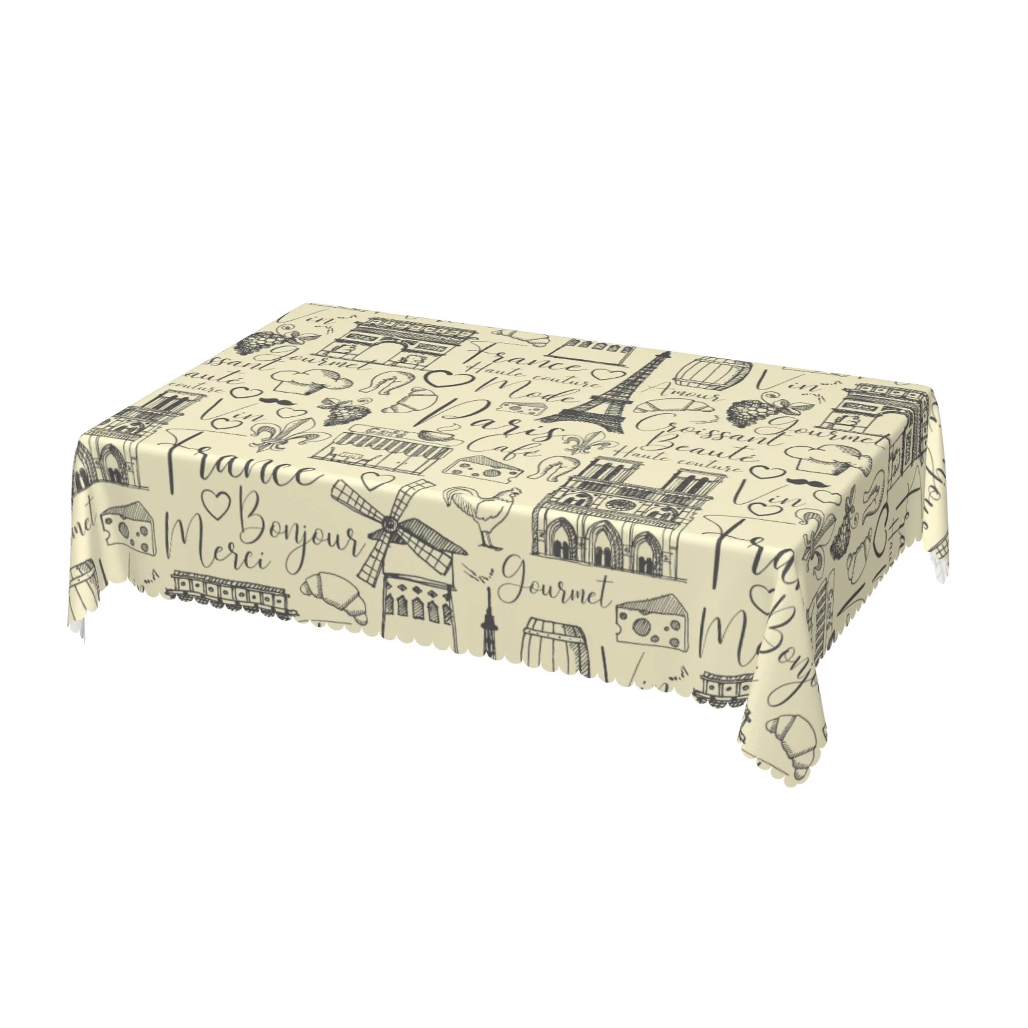 DouZhe Rectangular Tablecloth, Retro Paris Tower Graffiti Table Cloth for Kitchen Dinning Tabletop, 72