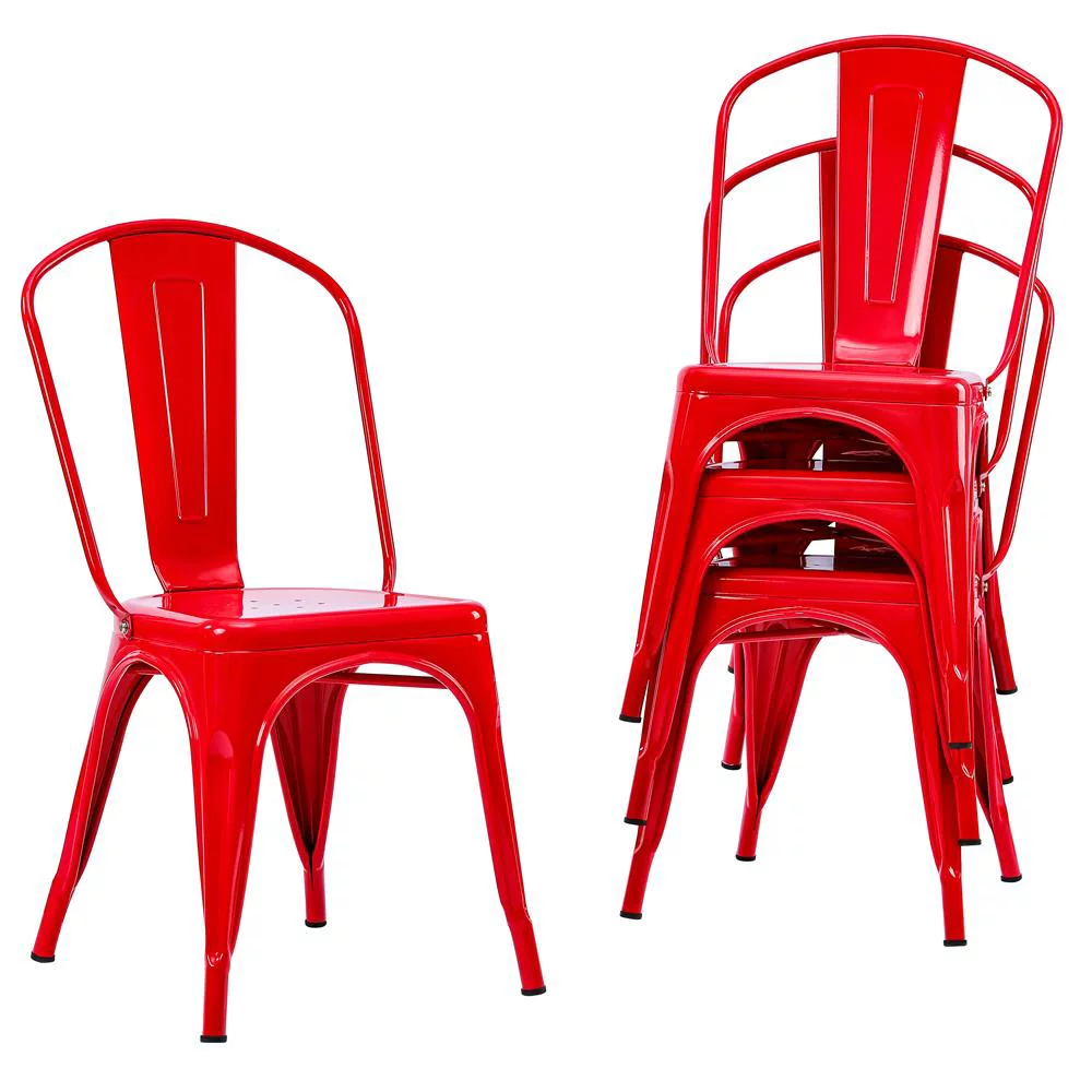UBesGoo Metal Dining Stackable Chairs Set of 4, Red