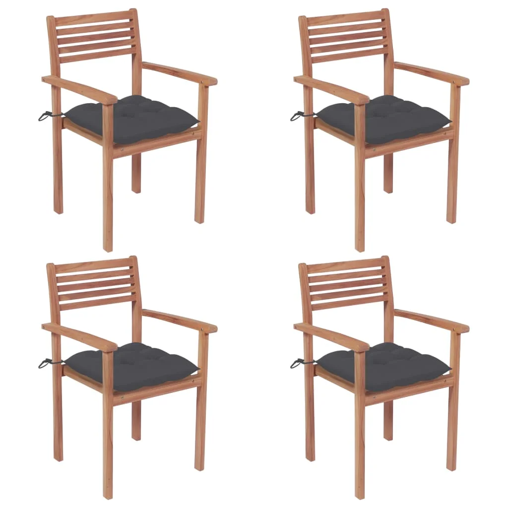 Carevas Patio Chairs 4 pcs with Anthracite Cushions Solid Teak Wood