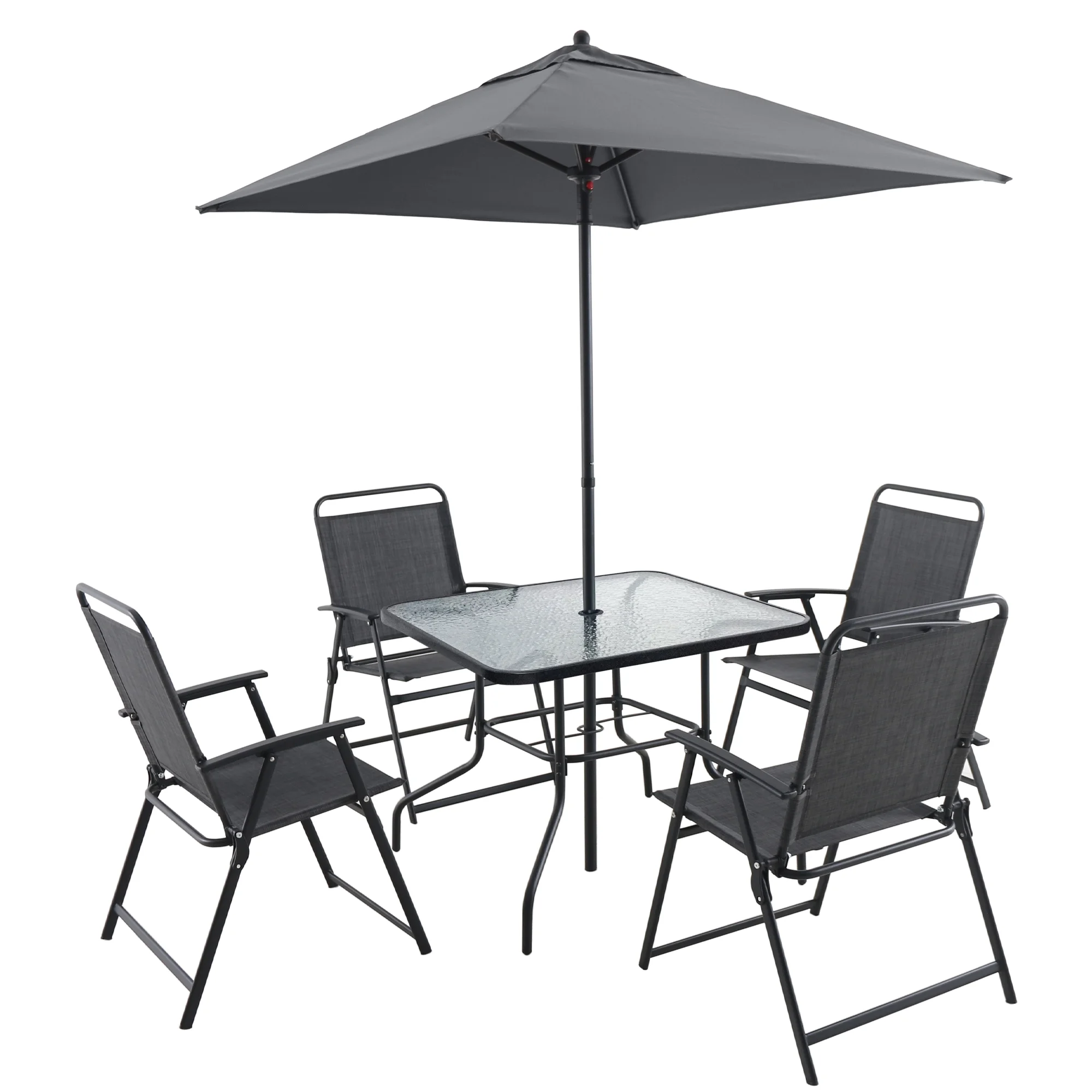 CATLK Outdoor Patio Furniture & Dining Set for 4 People, Metal Patio Furniture Table and Chair Set with Umbrella, Black