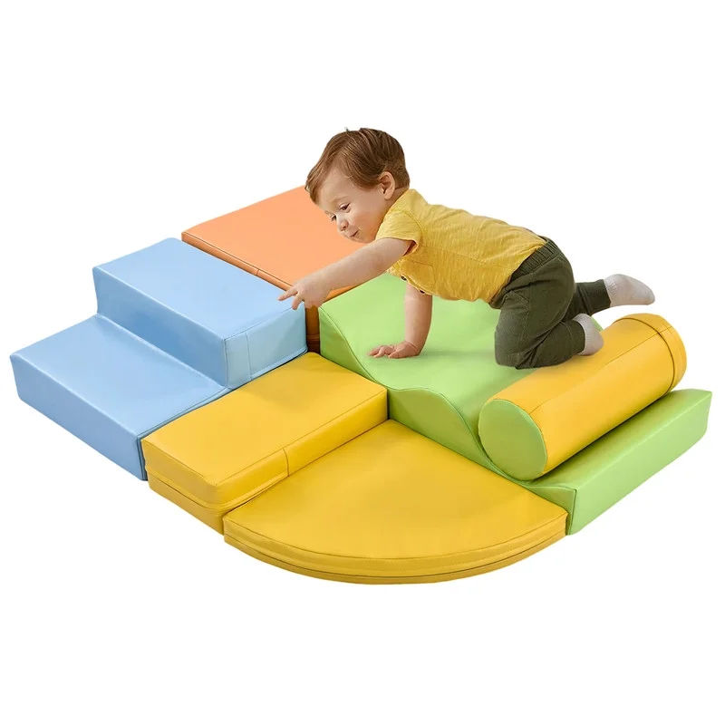 Aukfa 6-Piece Kids Climbing Toys, Baby Climber Blocks for Toddlers, Foam Play Gym Climbing Structures for Indoor Climb- Yellow