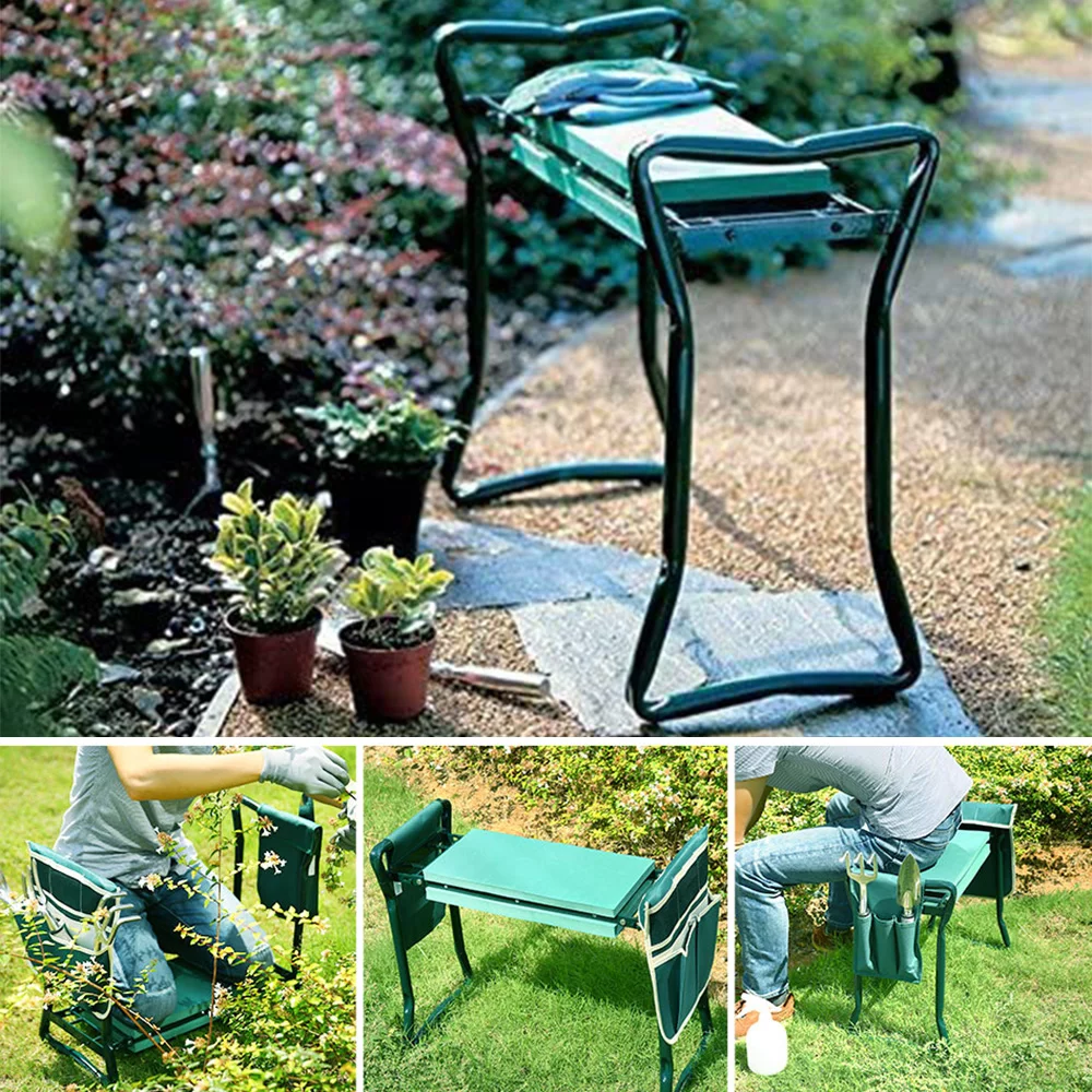 Garden Kneeler Seat Stool Bench Kneeling Pad Tool Pouch & Easy Folding Design Garden Kneeler Seat