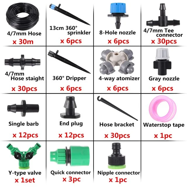 Garden Irrigation System Automatic Drip Irrigation Kit 1/4" Distribution Tubing Watering Kit Greenhouse Patio Water Equipment