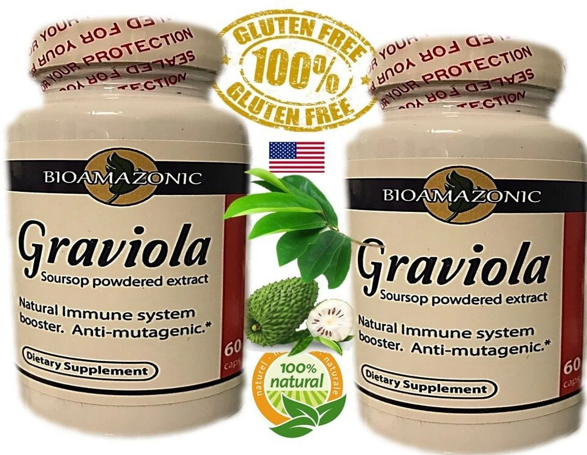 Graviola Soursop powder extract month immune antioxidant 60 capsules Each pack of 2
