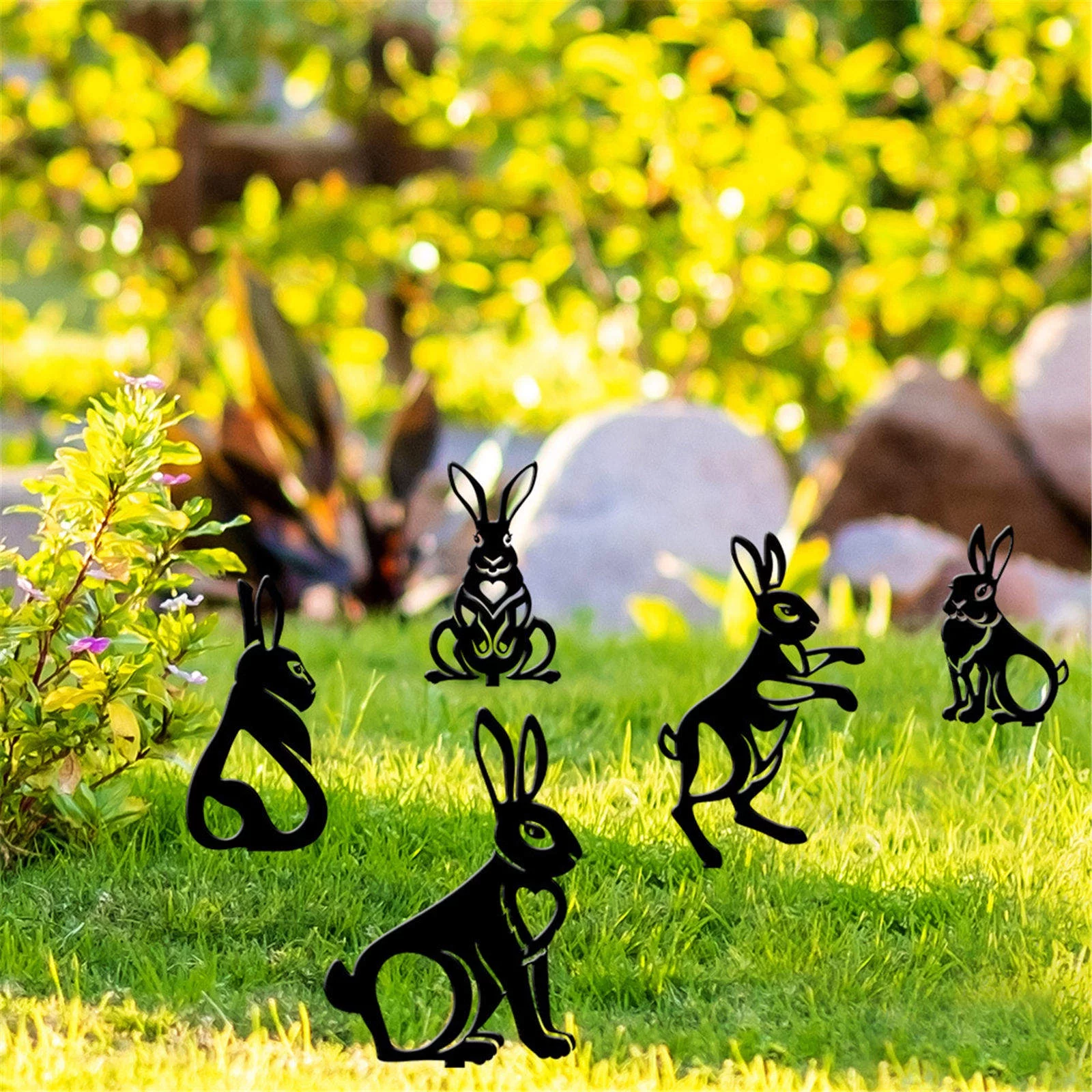 iju7gthy Gardening Supplies Starting Trays 4th of July Party Easter Garden Easter Egg Rabbit Ground Insertration Acrylic Hollow Animal Figurines Insert Black1