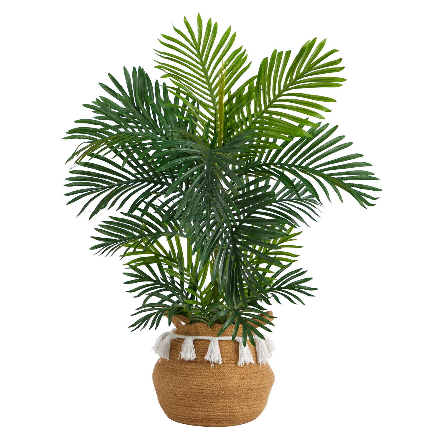 Nearly Natural Areca Artificial Palm Tree in Boho Chic Handmade Natural Cotton Woven Planter