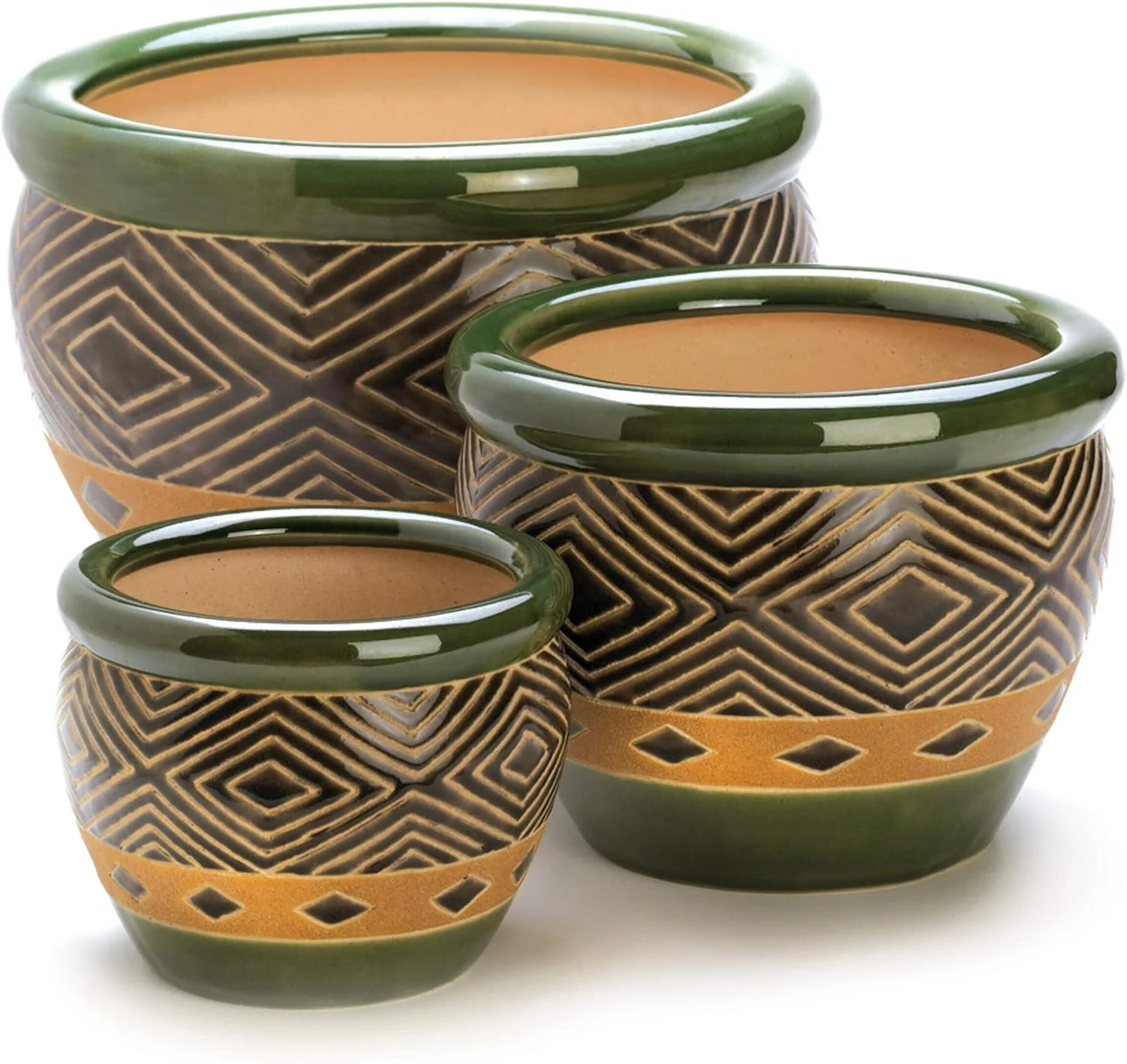 3Pc Ceramic Jade Garden Planters Flower Plant Set