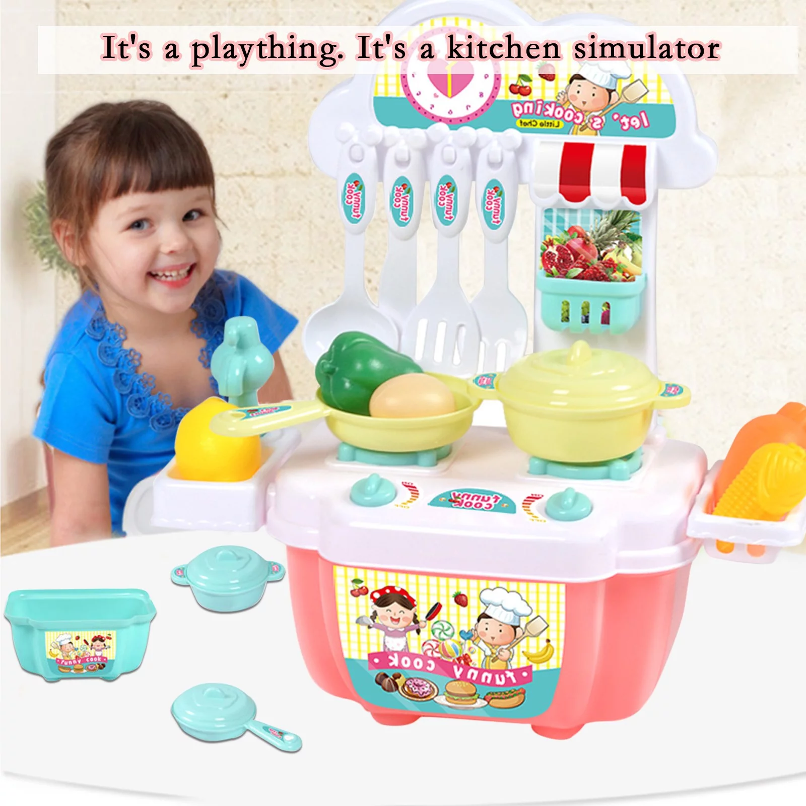 iju7gthy Summer Toys for Toddlers 1-3 4Th of July Party 22Pc Kitchen Play House Toy Happy Small Kitchen Tableware
