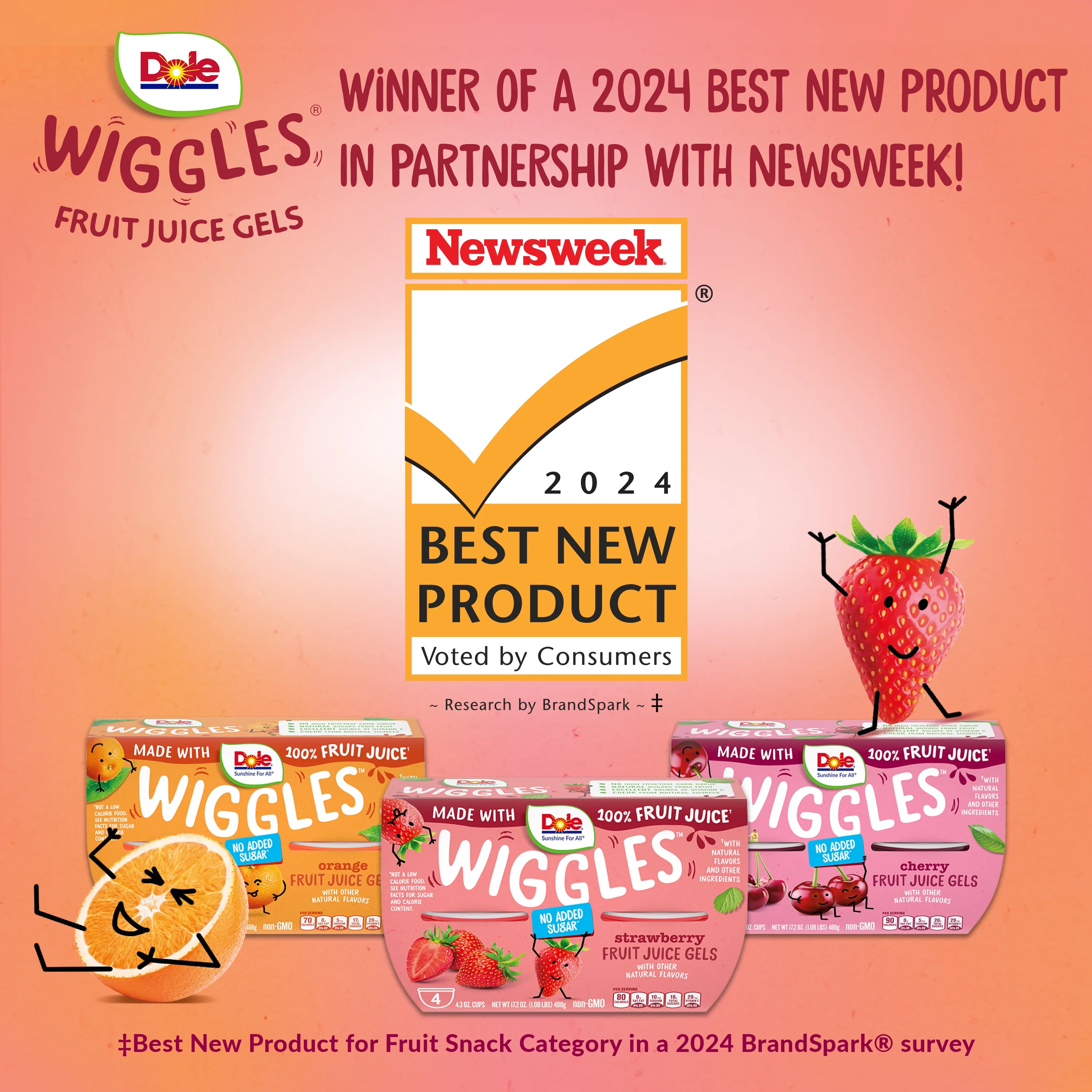 Dole Wiggles Strawberry Fruit Juice Gels, 4.3 oz (4 Cups)