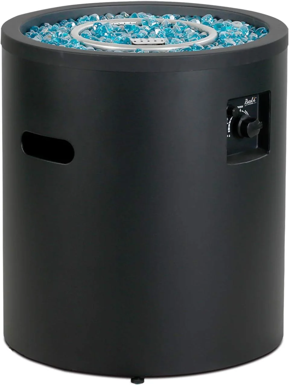 Gas Fire Pit Propane Fire Column, 23 Inch Cylinder Firepit, 50,000BTU Round Fire pits, Patio Fire Place W/ 22lb Blue Fire Glass, Black