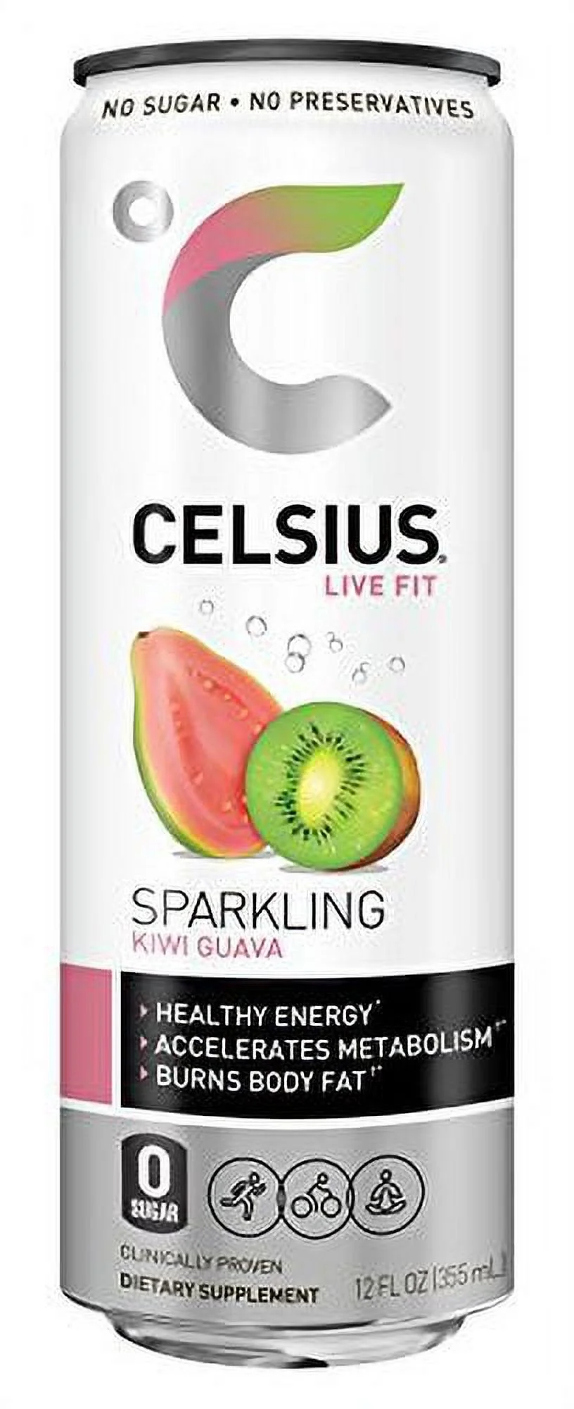 CELSIUS Sparkling Kiwi Guava Fitness Drink, Zero Sugar, 12oz. Slim Can 4-Packs, 24 Cans Total