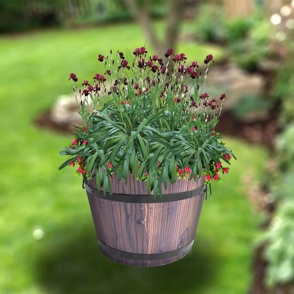 Wooden Whiskey Barrel Planters, Small