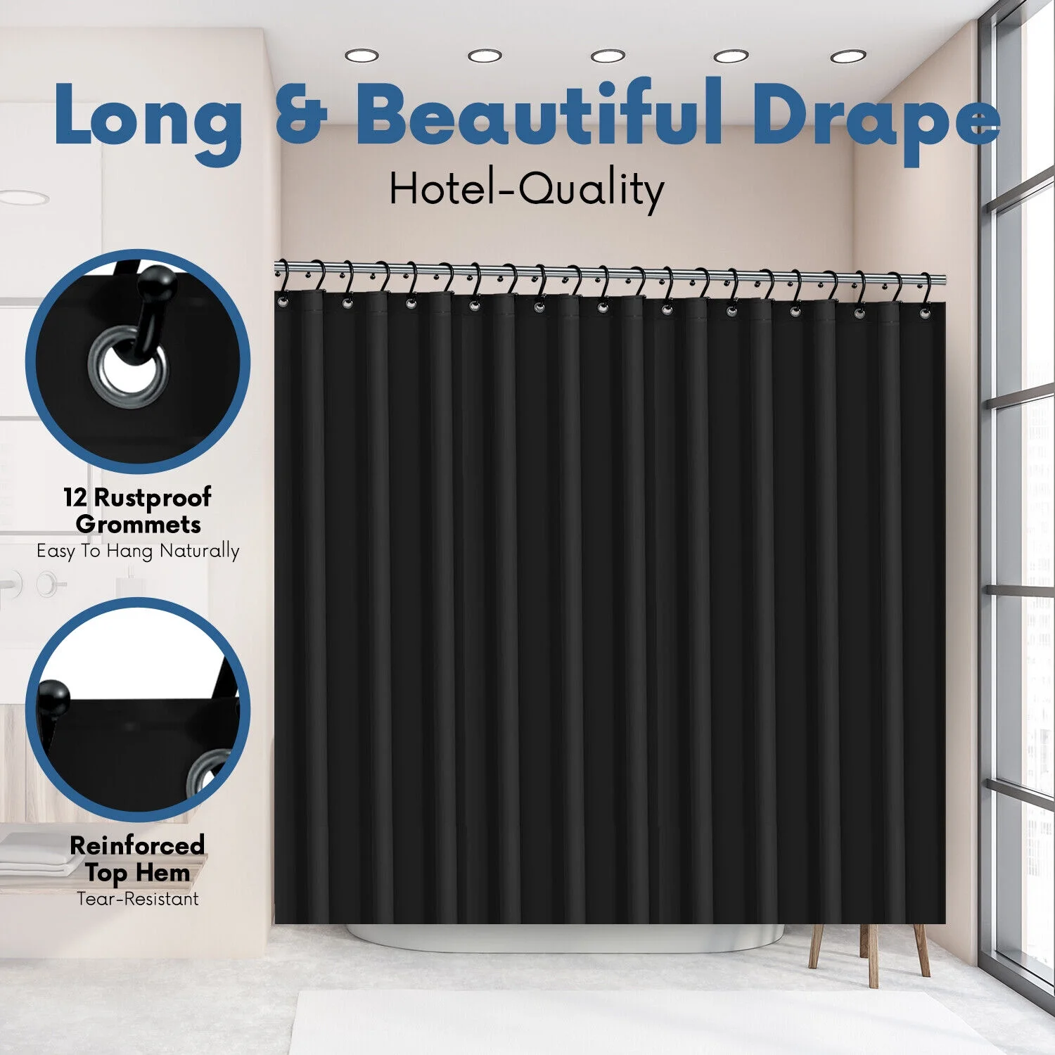 HEAVY DUTY MILDEW FREE VINYL WATERPROOF SHOWER CURTAIN LINER WITH MAGNETS