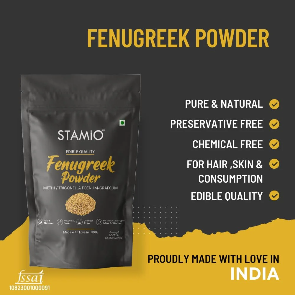 STAMIO Fenugreek Powder 250 gm | Pure Natural Methi Dana/Seeds | Trigonella Foenum-Graecum, Menthya, Venthayam, Menthulu | In Pouch 8.82 oz