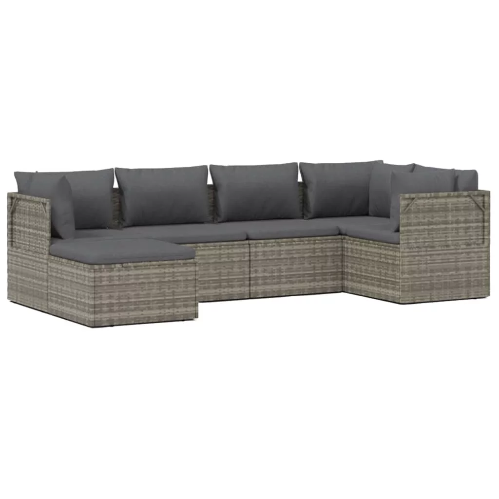 Tomshoo 6 Piece Patio Set with Cushions Gray Poly Rattan