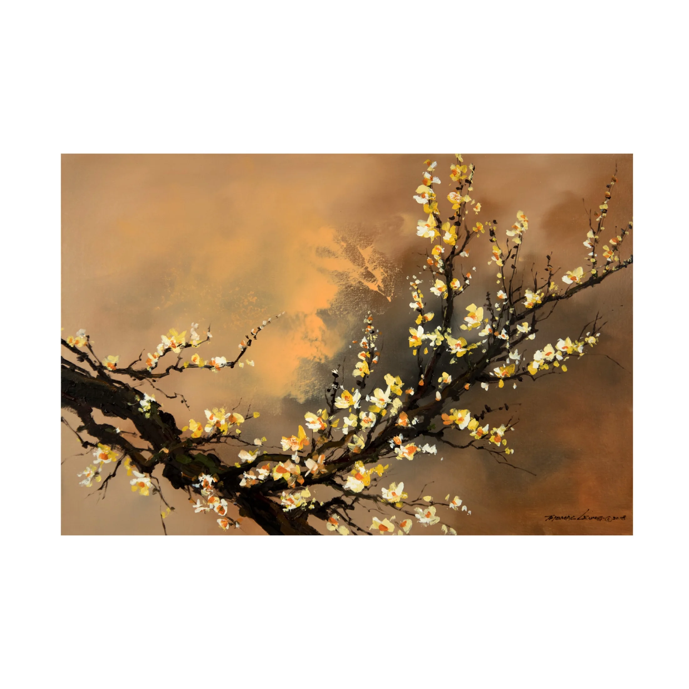 Canvas Wall Art - Thomas Leung 'Yellow Plum Blossom' Wall Art for Living Room, Bedroom, or Office Décor by Trademark Fine Art - 19 x 12 Inches