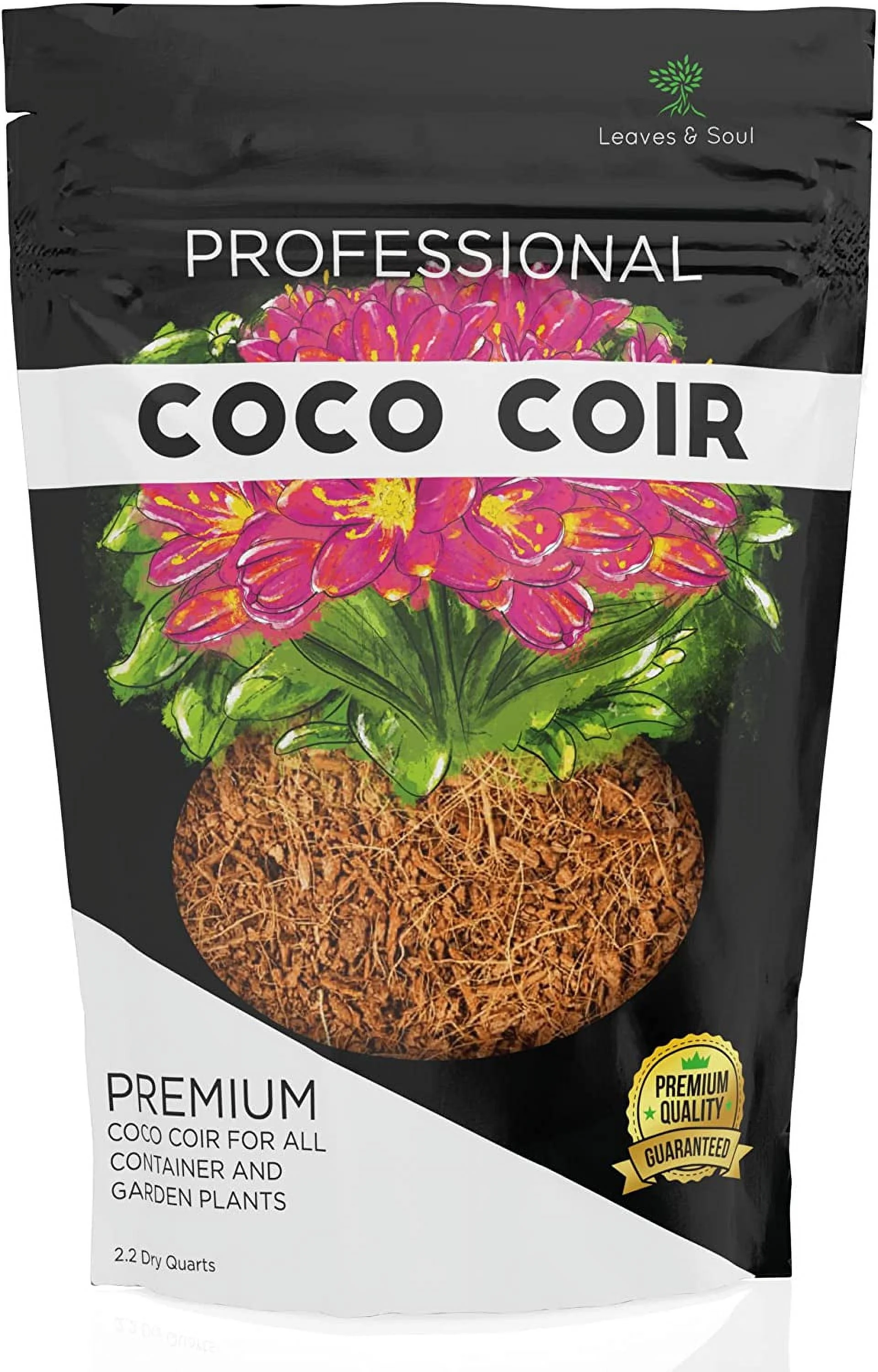 Leaves and Soul Professional Coco Coir Lightweight Soil Additive, Large, 2.2 Quarts