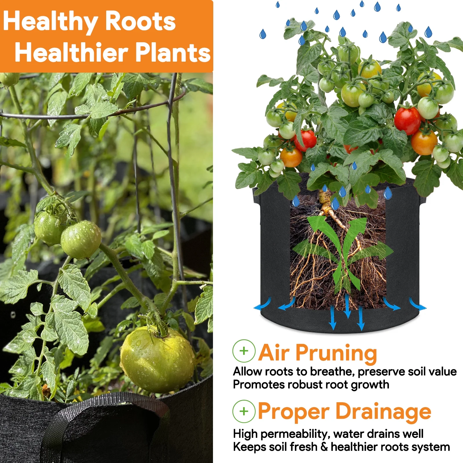 Grow Bags 20 Gallon 3 Pack Large Fabric Pots Heavy Duty 300g Thickened Nonwoven Grow Bags with Handles for Vegetable Fruits Flowers Indoor Outdoor Garden Pots for Plants(20