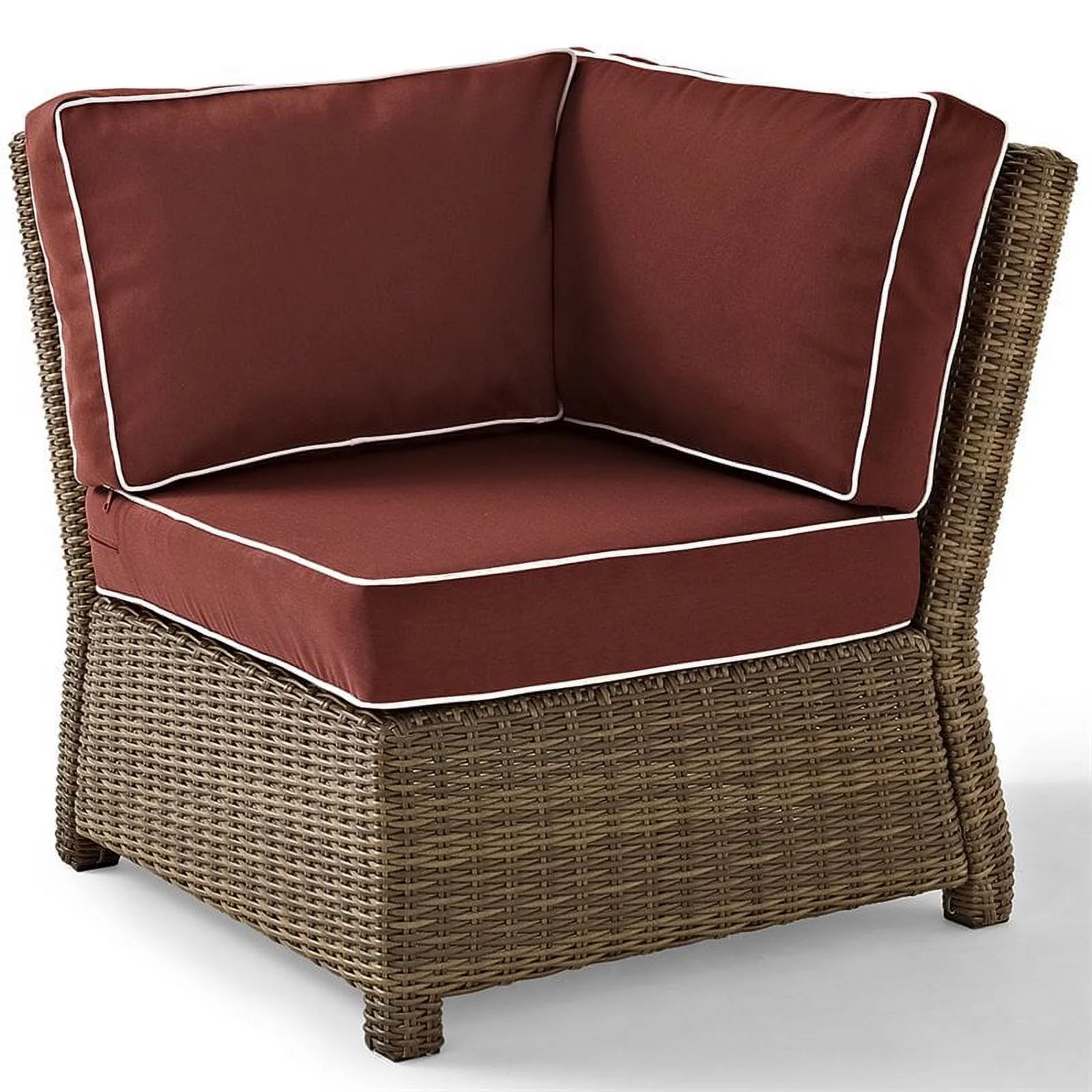 Afuera Living Modern Wicker Corner Patio Chair in Brown and Sangria