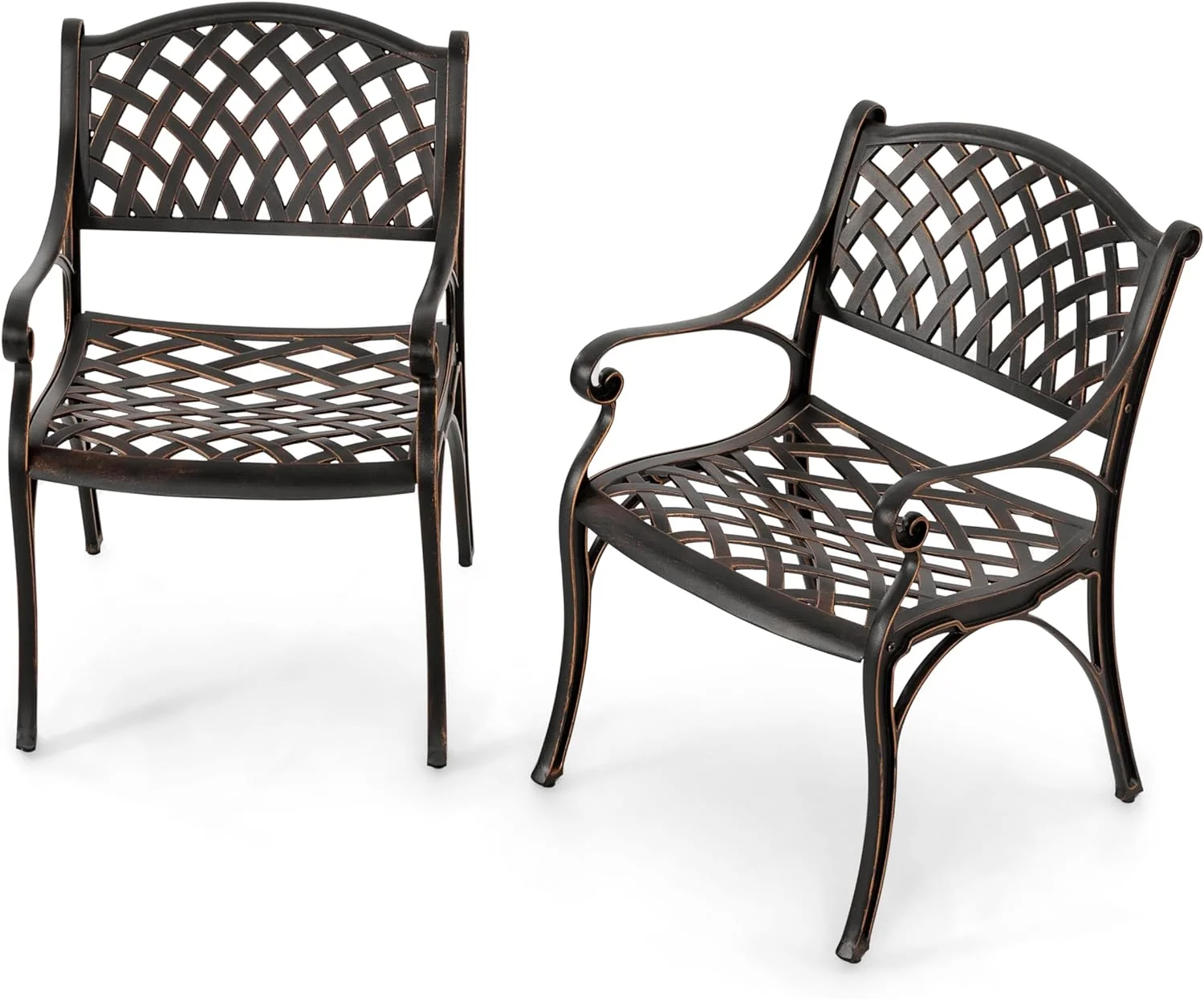 Cast Aluminum Patio Dining Chairs With Armrests For Indoor Outdoor Bistro Chairs For Balcony, Backyard, Garden, Black With Bronze Edge