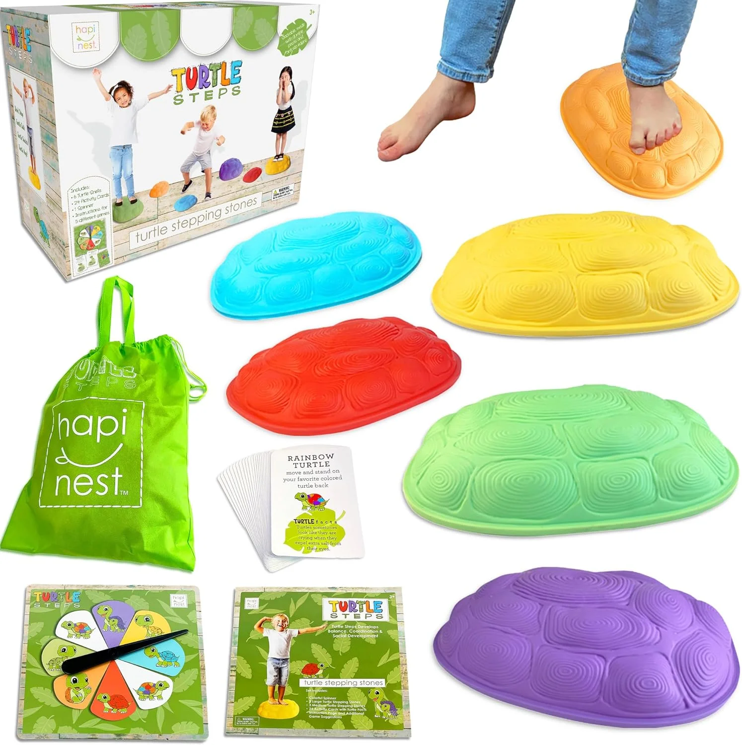 Hapinest Turtle Steps Balance Stepping Stones Obstacle Course Coordination Game for Kids - Indoor or Outdoor Play Equipment Toys Toddler Ages 3 Years and Up