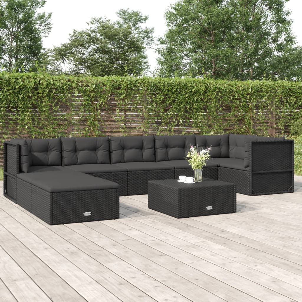 Irfora 8 Piece Patio Set with Cushions Black Poly Rattan