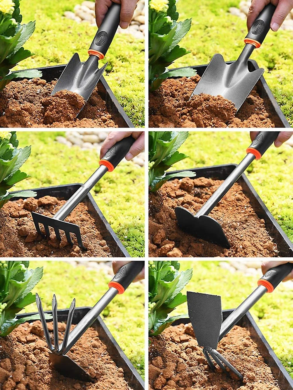 Gardening Tools,4 Pieces Adult Garden Tools, Lengthen Ergonomic Handles, With Shovels, Hand Rake, Manual Weeders, Hoe