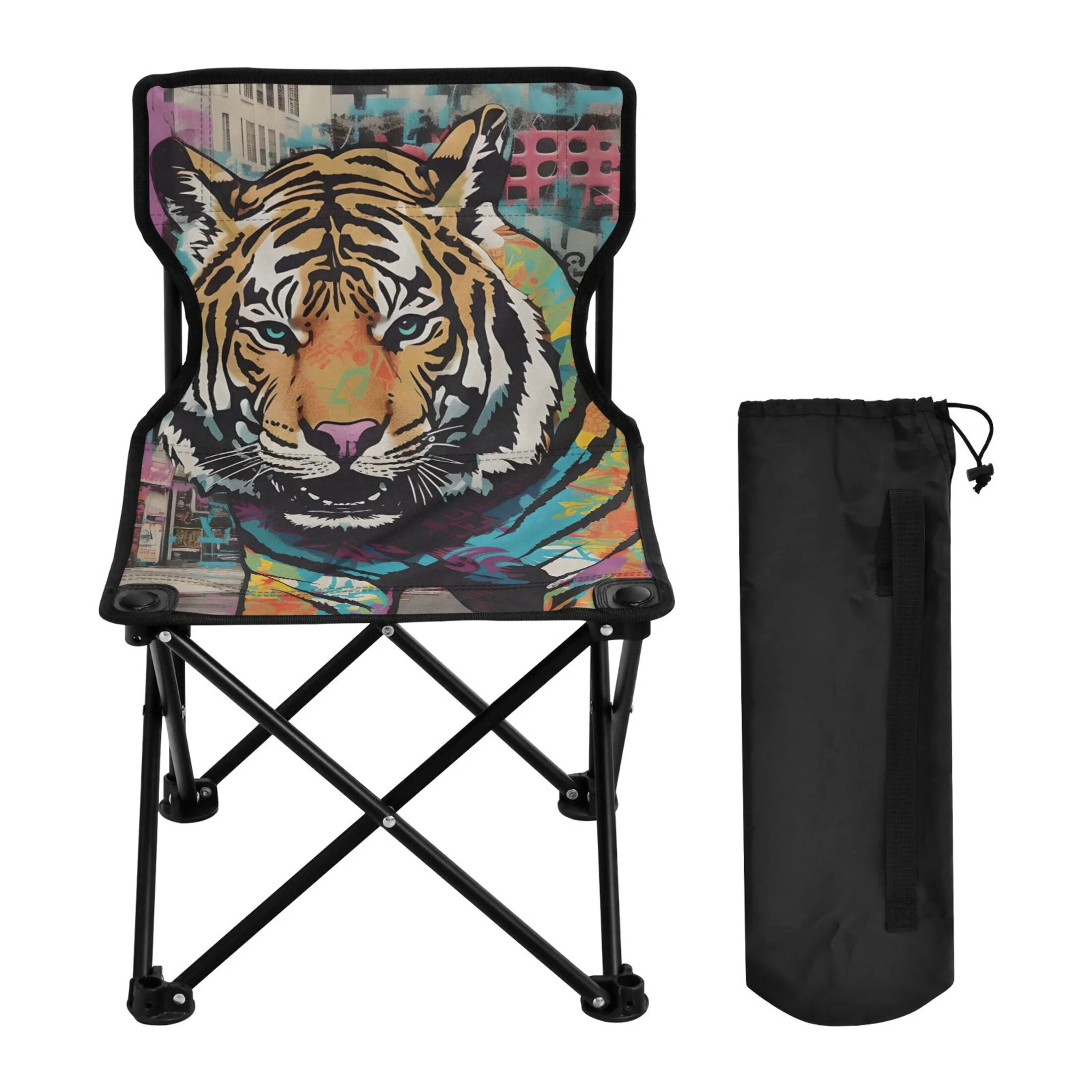 Tiger Abstract Portable Camping Chair Small for Kids Outdoor Folding Beach Chair Fishing Chair Lawn Chair with Carry Bag