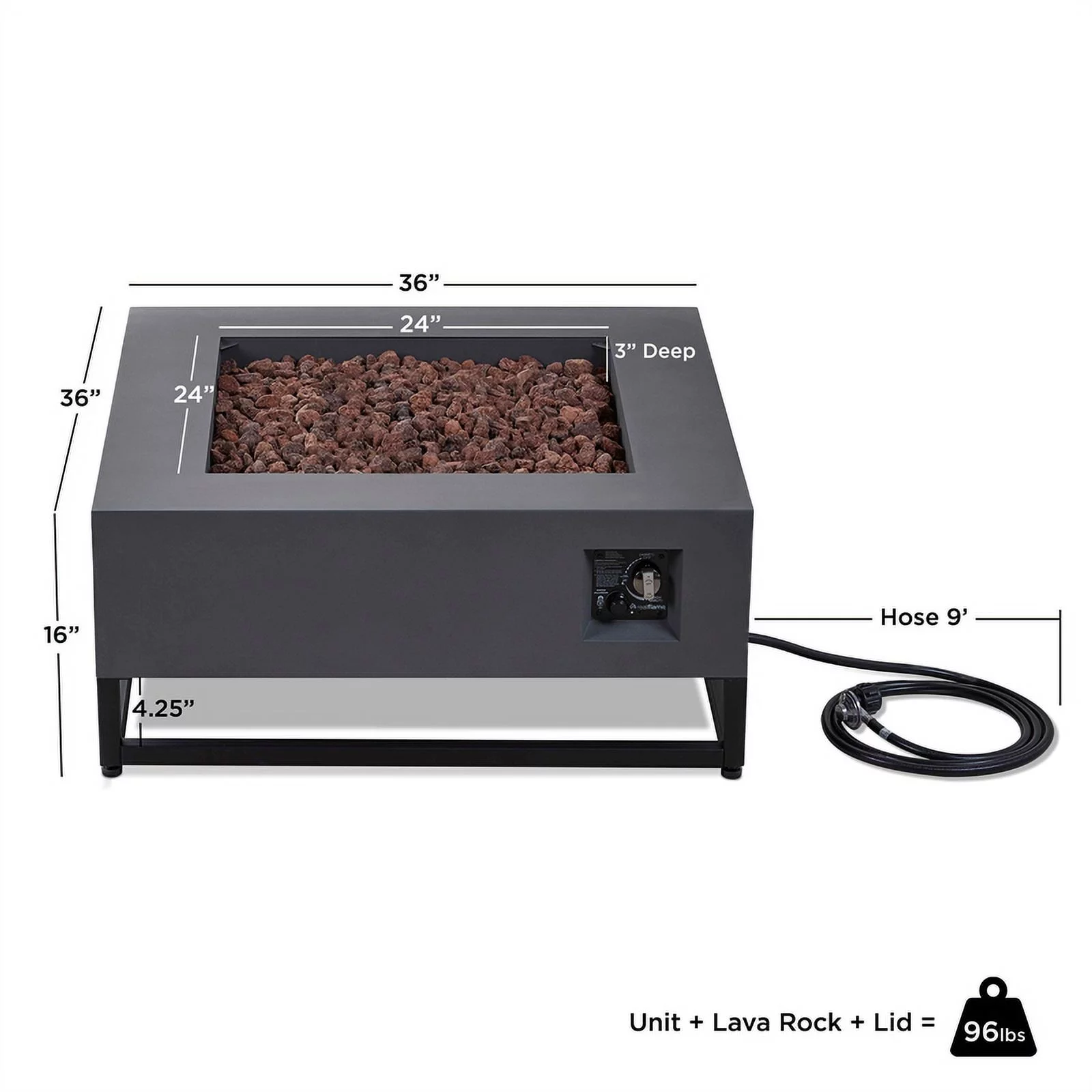 Real Flame Blake Metal Propane Fire Table with Conversion Kit in Slate Gray