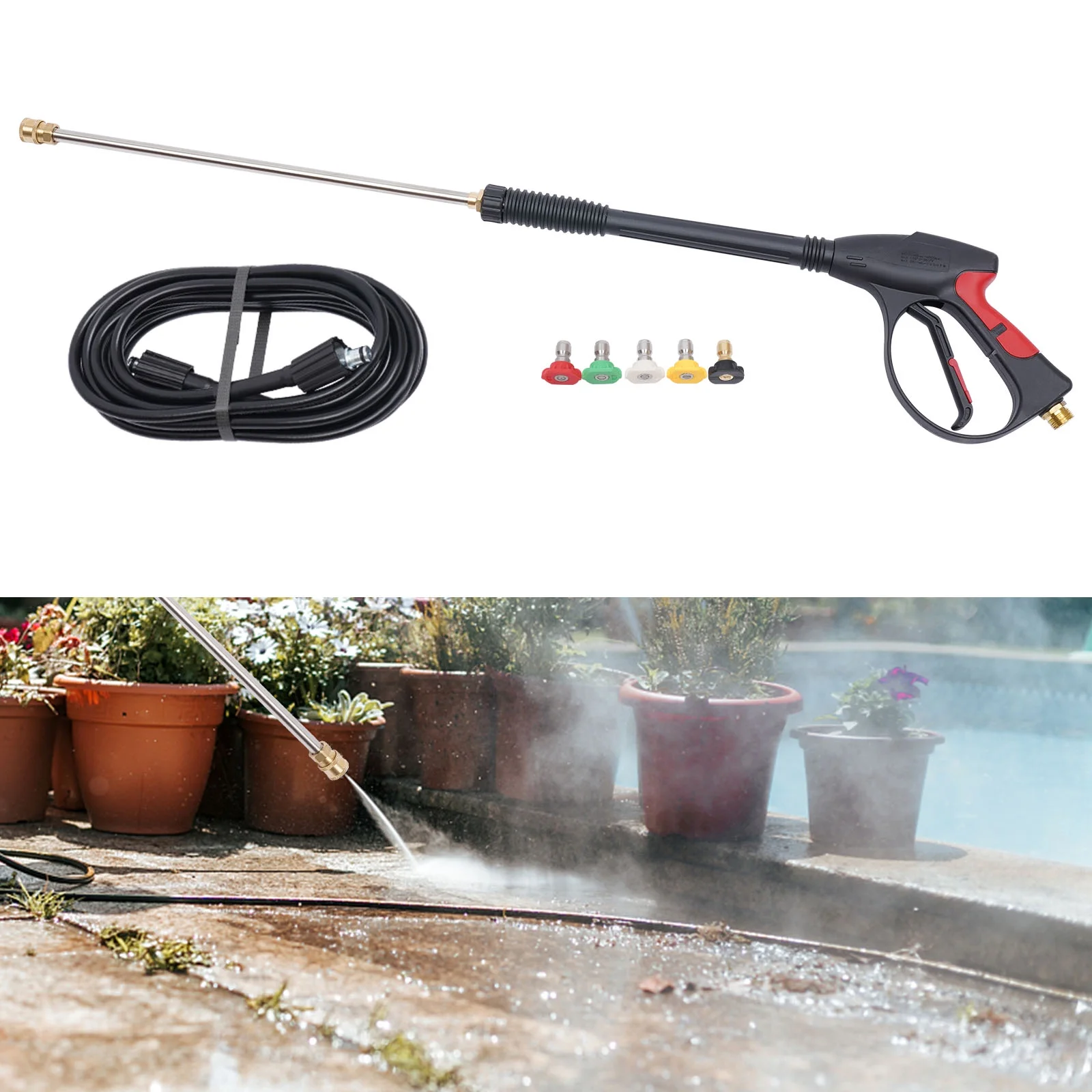 High Pressure 2000psi Car Power Washer Gun Spray Wand Lance Nozzle Hose Kit M22