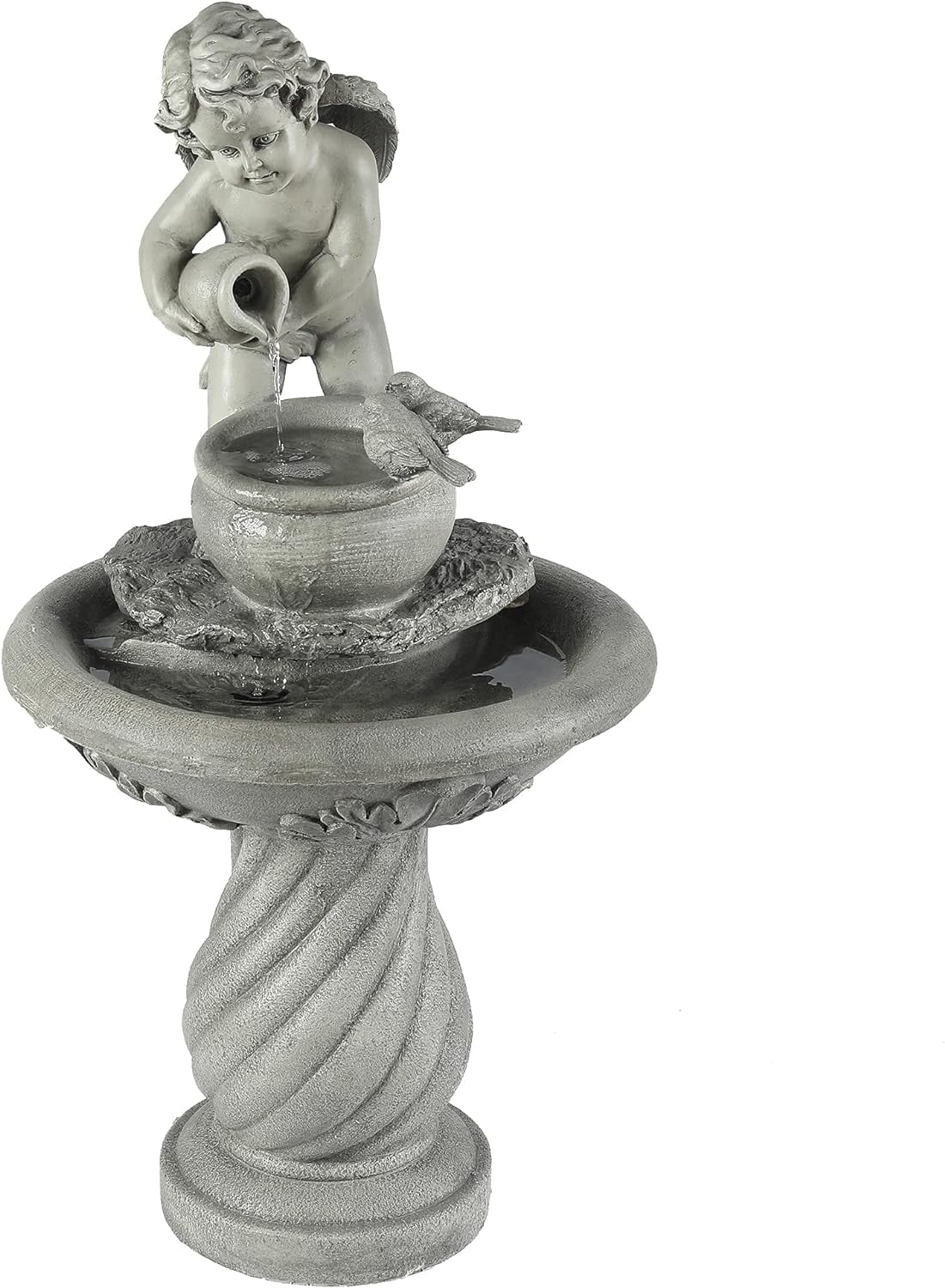 Resin Outdoor Fountain, Cherub Patio Water Fountain, Garden bath, Floor Stacked Fountain for Patio Garden Courtyard