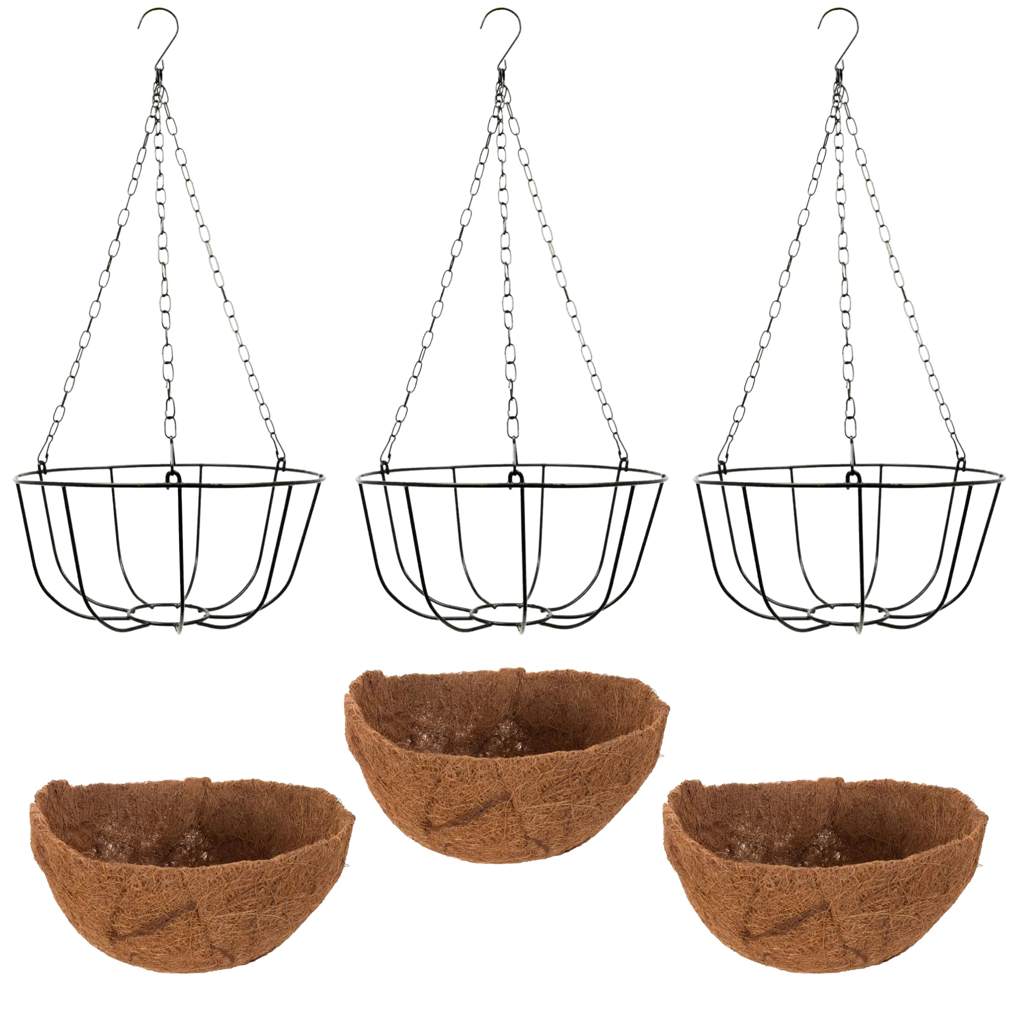 A1 Unlimited Hanging Wire Baskets (10 in) with Pre-Molded Coco Plant Liners (4.5x10 in.) 3 Sets, Round Plant Holder with Chain Porch Patio Lawn Garden Decorations Flower Pots Indoor Outdoor Baskets