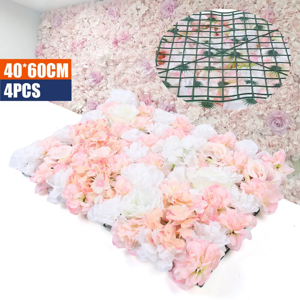 SHZICMY 4pcs Silk Rose Flower Wall Panel Artificial Wedding Party Decor 40*60cm